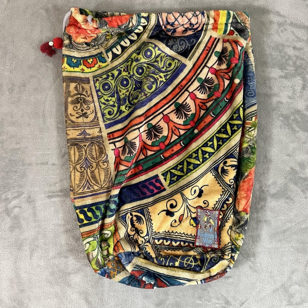 Johnny Was Blanket Bag Sling Bag Multicolor Fleece Boho Print Drawstring